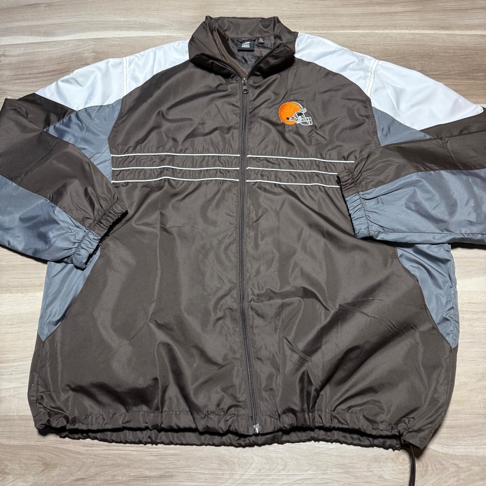 Reebok Windbreaker Jacket Mens XL Brown‎ Cleveland Browns NFL Full Zip SI Logo